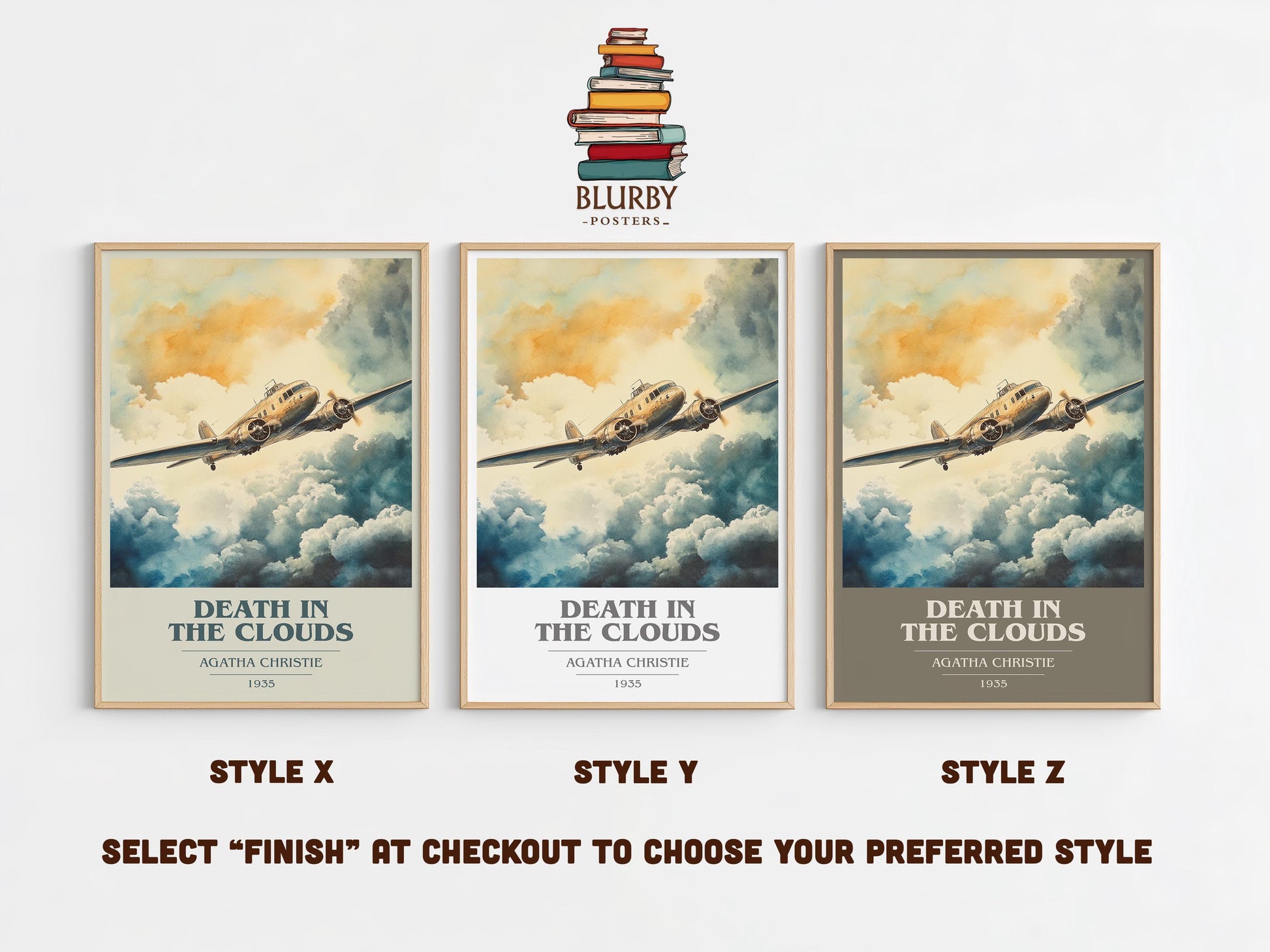 Death in the Clouds book cover poster colour and style options – Agatha Christie book art