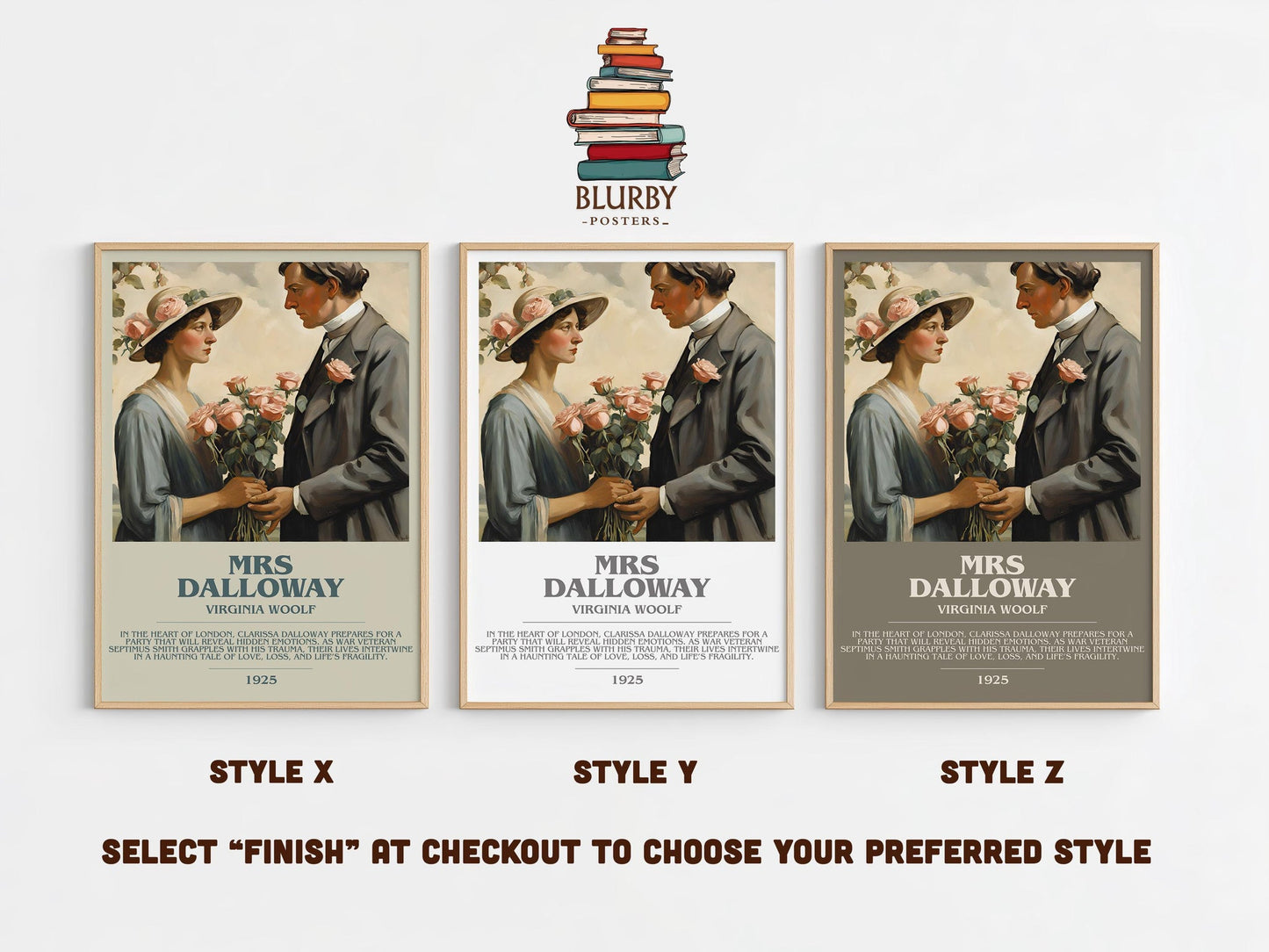 Mrs Dalloway bookish poster colour and style options – Virginia Woolf book art