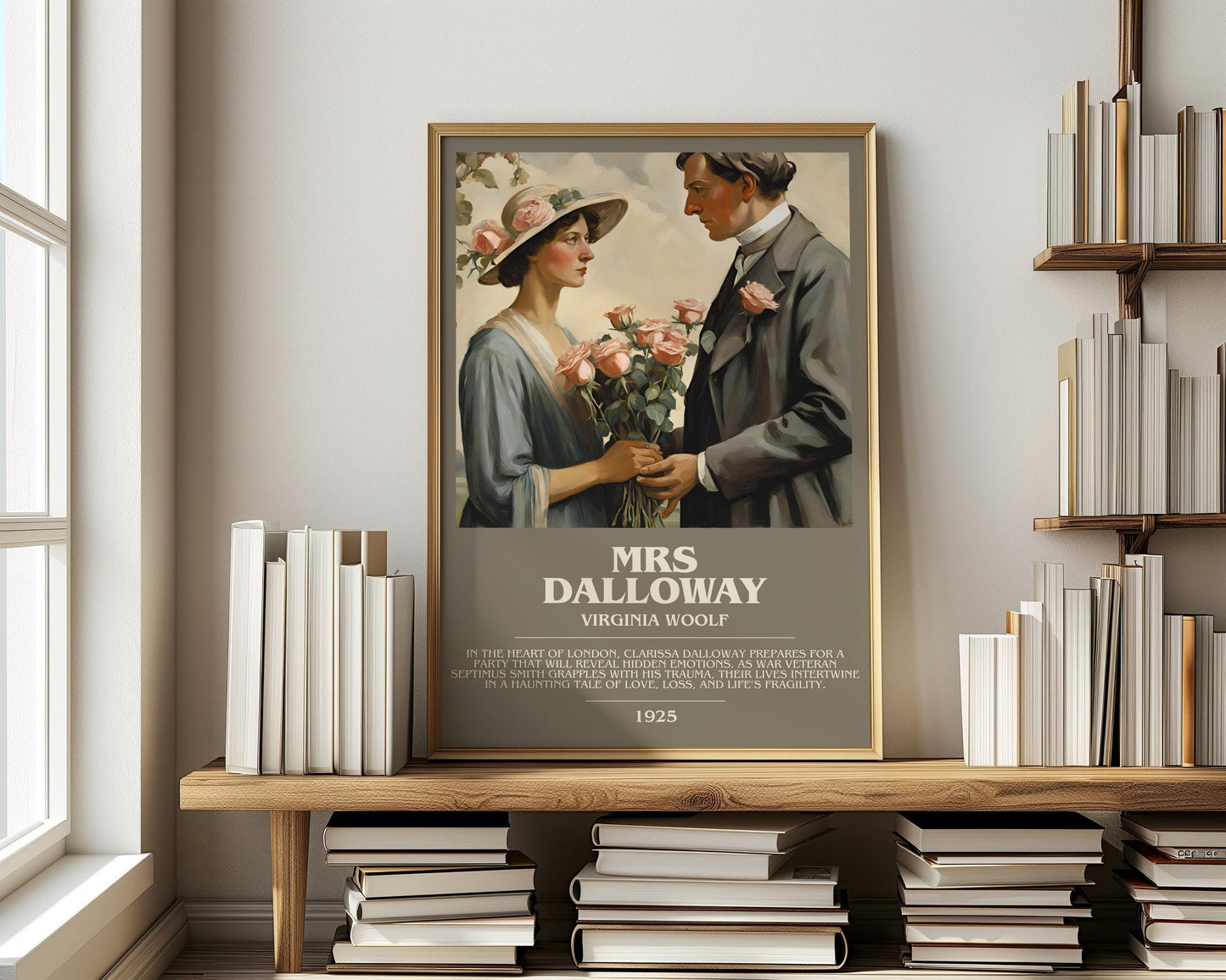 Mrs Dalloway bookish print on bookshelf – Virginia Woolf fan gift