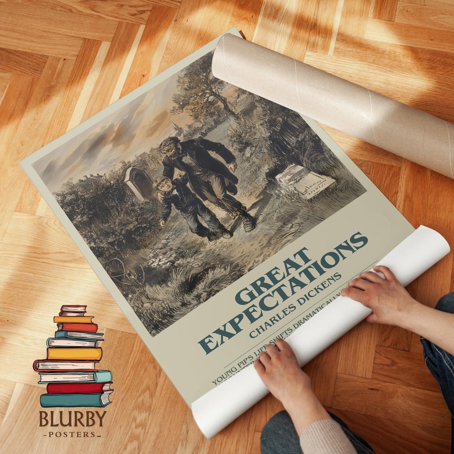 Great Expectations book poster packaging – museum-quality print rolled in protective tube