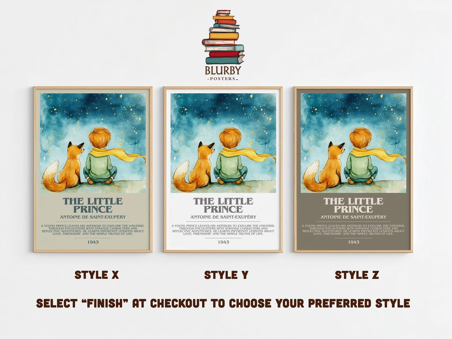 The Little Prince bookish poster colour and style options – Antoine de Saint-Exupéry book art