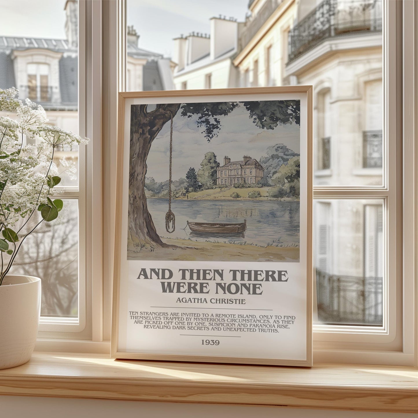 And Then There Were None bookish print framed by window – literary home decor