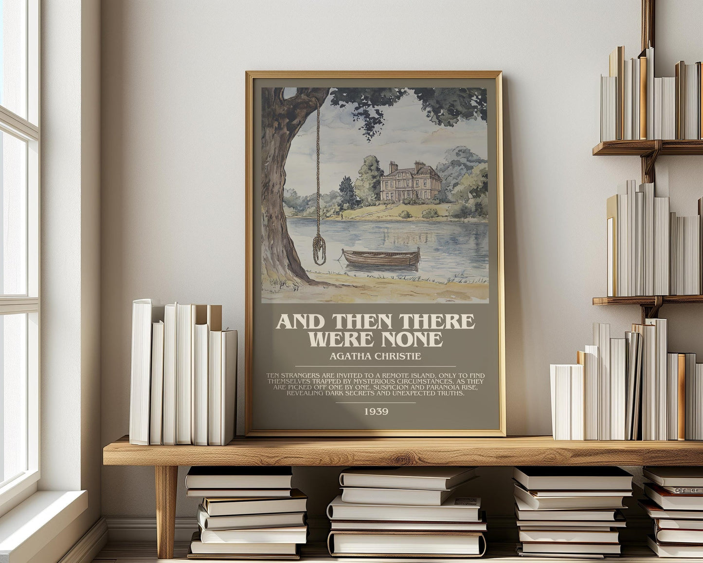 And Then There Were None bookish print on bookshelf – Agatha Christie fan gift