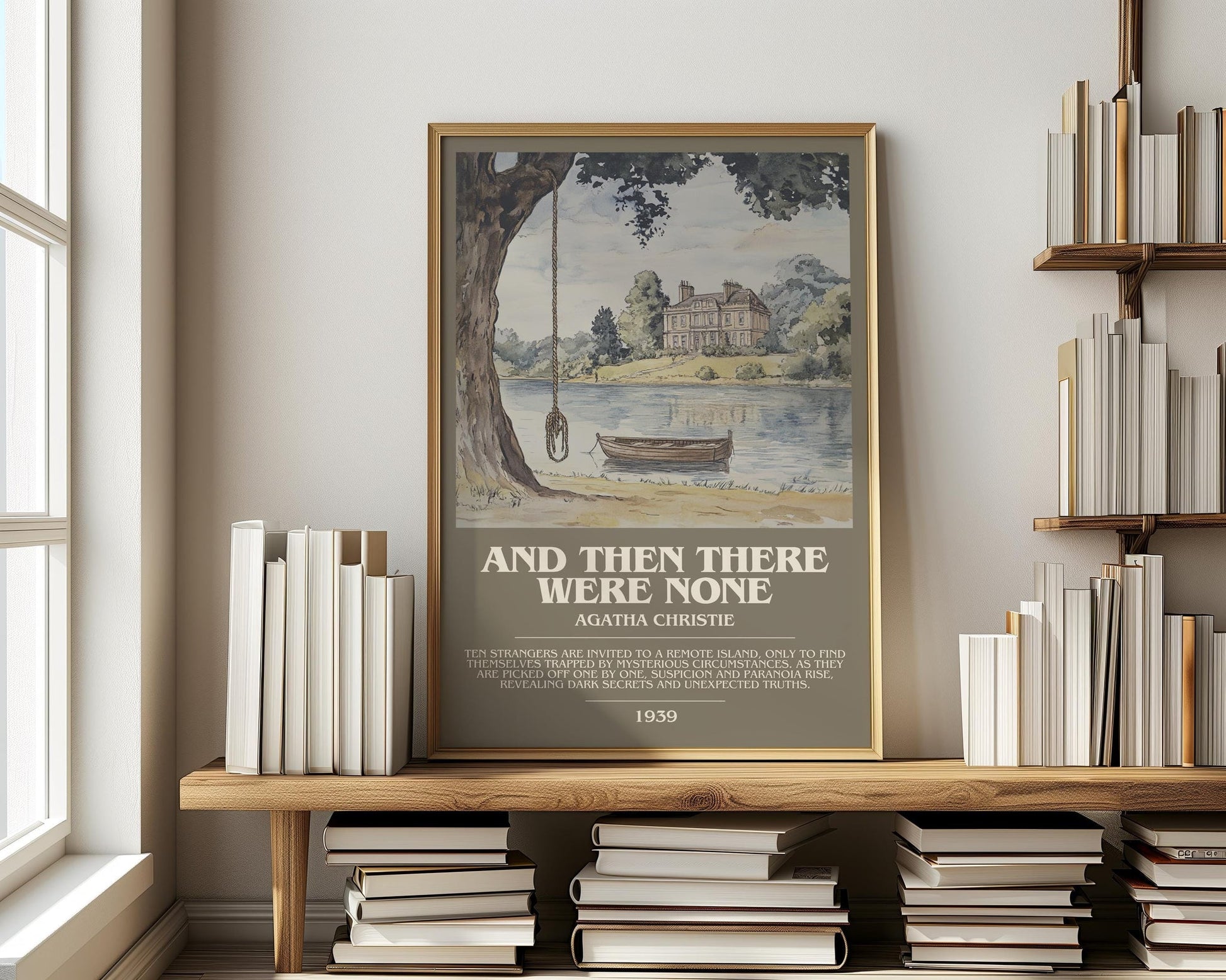 And Then There Were None bookish print on bookshelf – Agatha Christie fan gift