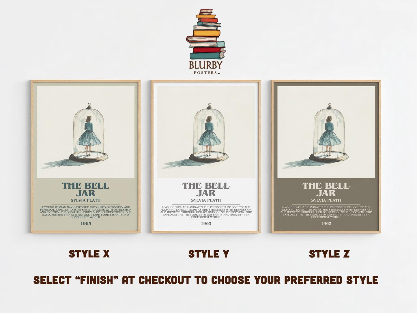 The Bell Jar bookish poster colour and style options – Sylvia Plath book art