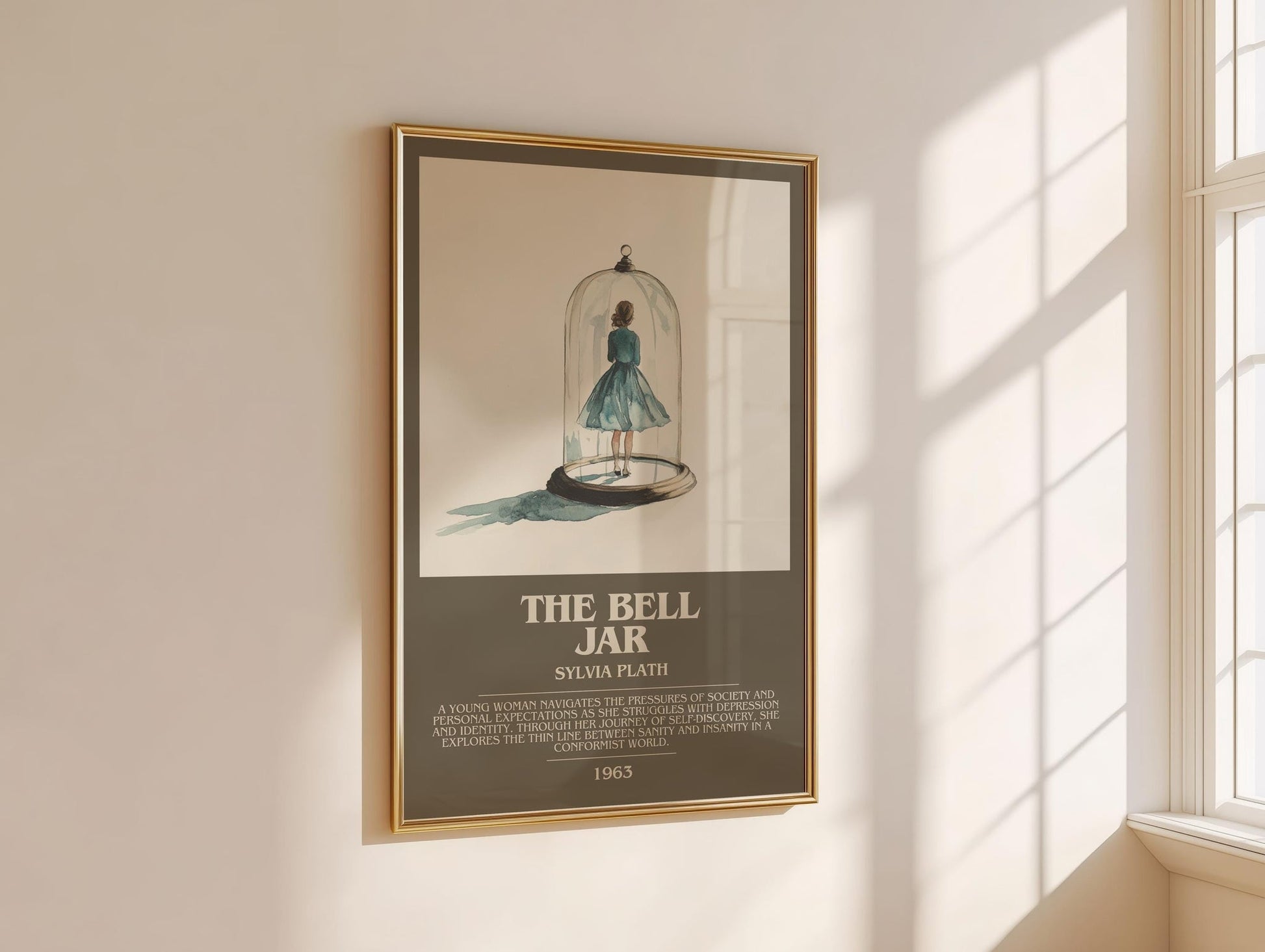 The Bell Jar bookish book poster framed on wall – coming of age wall art