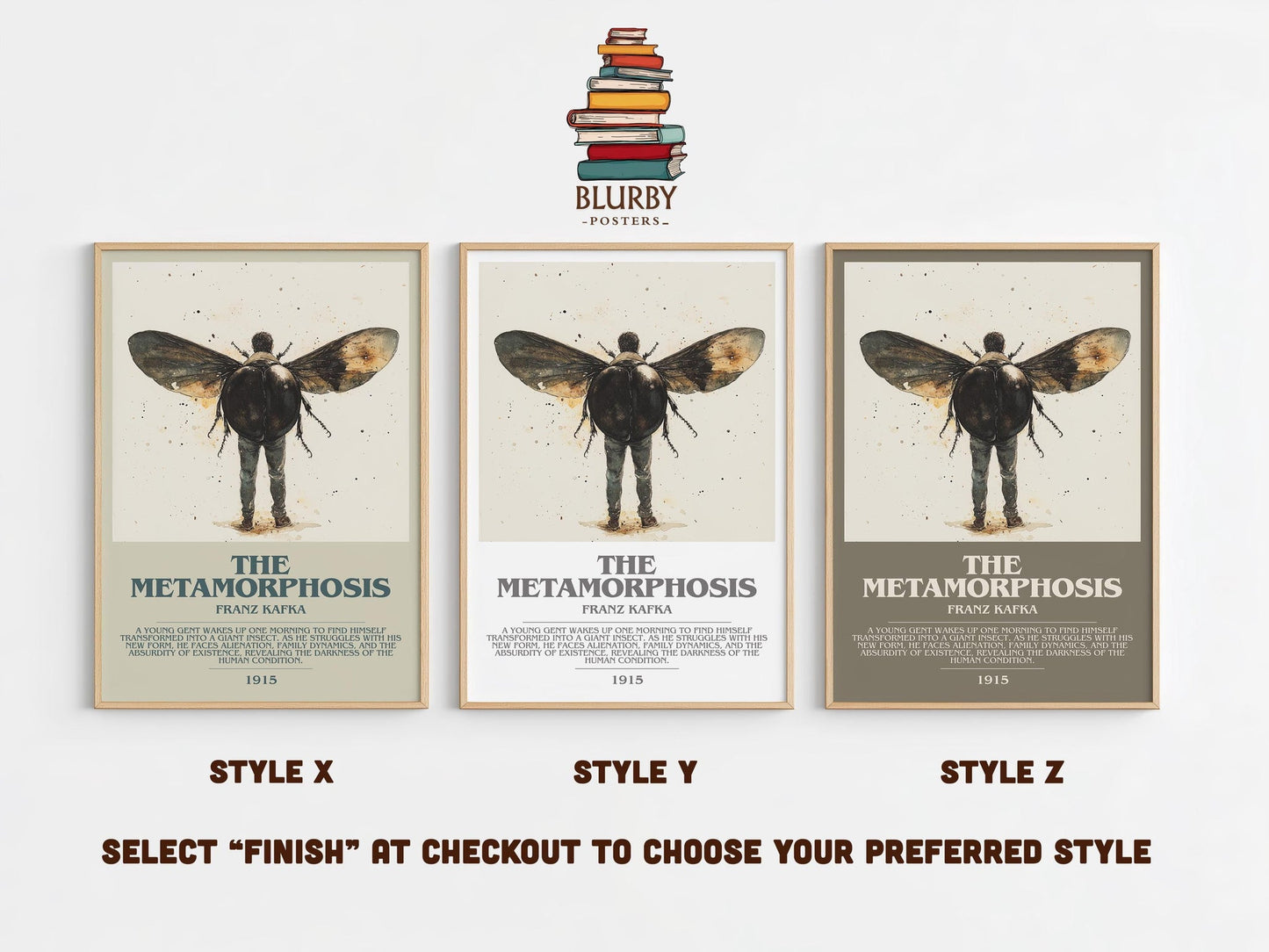 Metamorphosis bookish poster colour and style options – Frank Kafka book art
