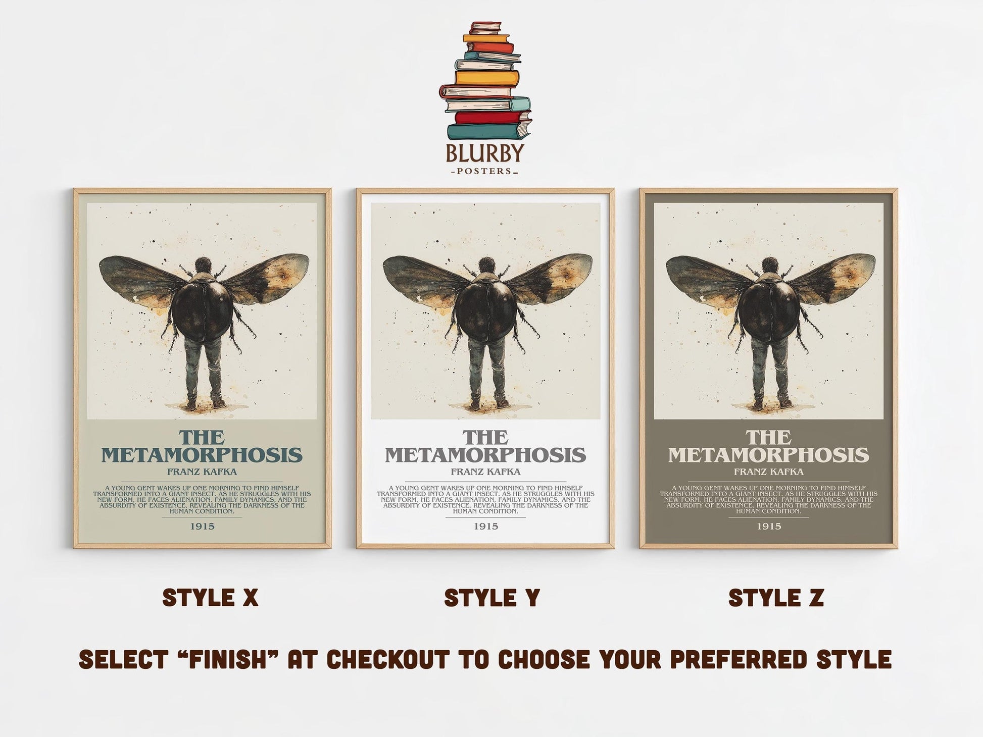 Metamorphosis bookish poster colour and style options – Frank Kafka book art