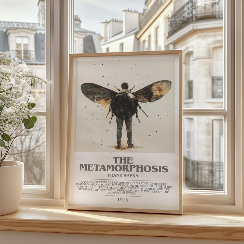 Metamorphosis bookish print framed by window – literary home decor