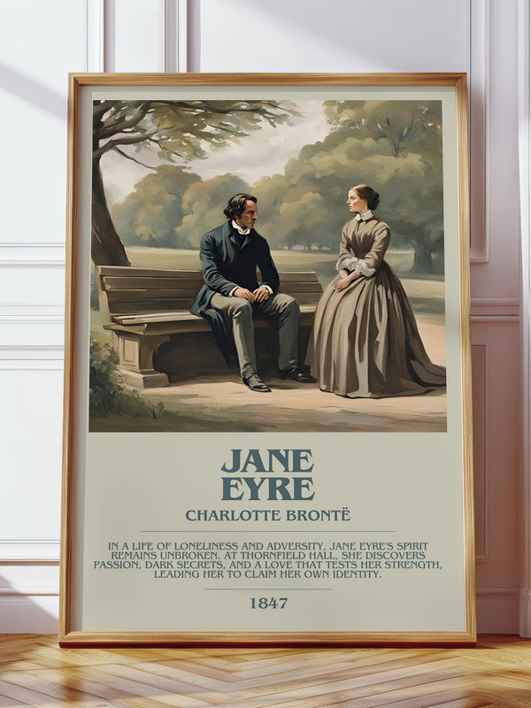 Jane Eyre bookish print in frame leaning in hallway – classic literature wall art