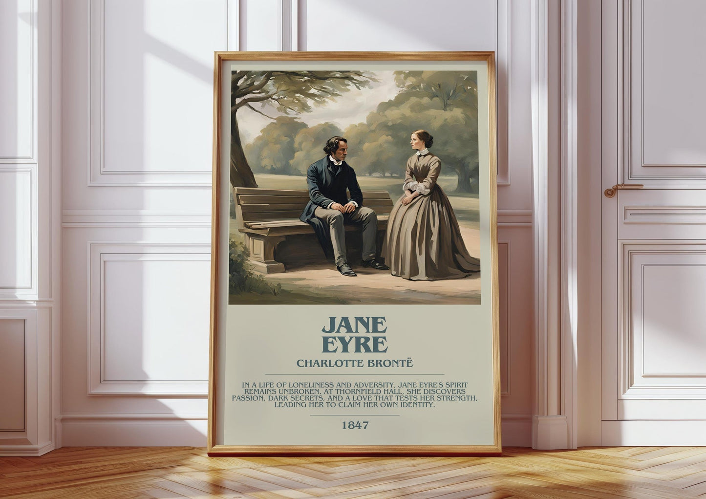 Jane Eyre bookish print in frame leaning in hallway – classic literature wall art