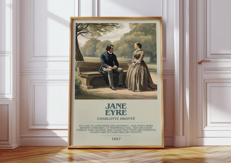Jane Eyre bookish print in frame leaning in hallway – classic literature wall art