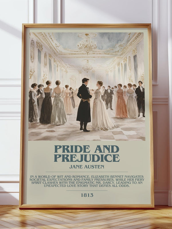 Pride and Prejudice bookish print in frame leaning in hallway – classic literature wall art
