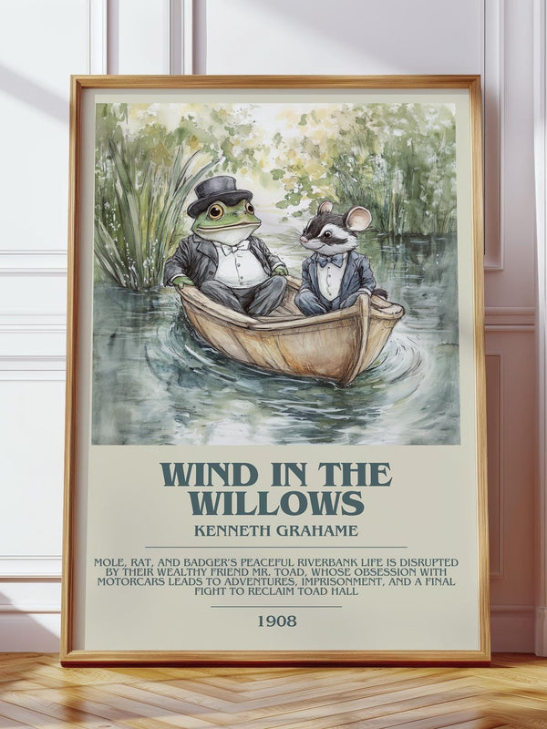 The Wind in the Willows bookish print in frame leaning in hallway – childrens wall art