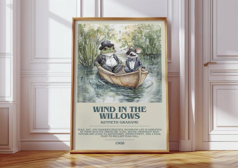 The Wind in the Willows bookish print in frame leaning in hallway – childrens wall art