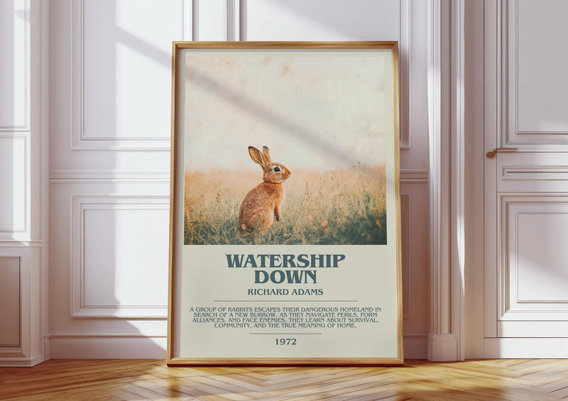Watership Down bookish print in frame leaning in hallway – adventure wall art