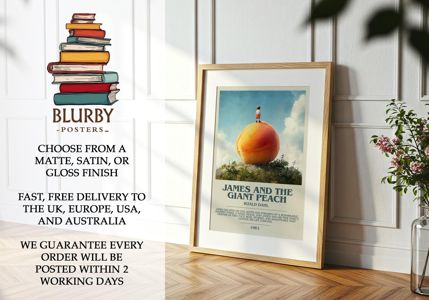 James and the Giant Peach by Roald Dahl | Descriptive Modern Book Art | Poster