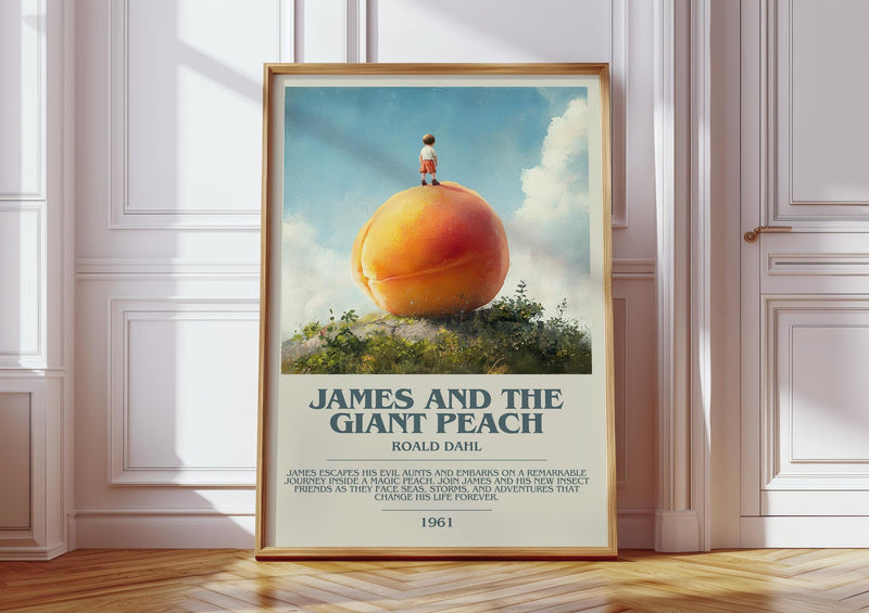 James and the Giant Peach bookish print in frame leaning in hallway – childrens wall art