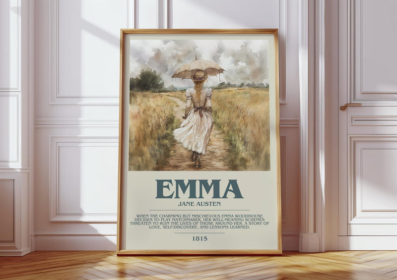 Emma bookish print in frame leaning in hallway – classic literature wall art