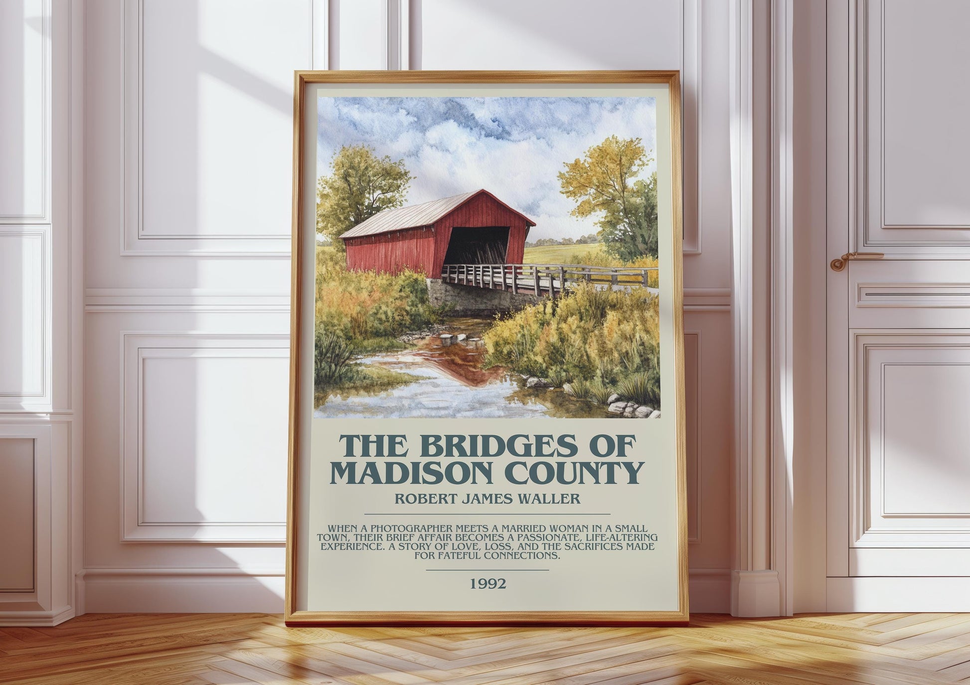 The Bridges of Madison County bookish print in frame leaning in hallway – romance wall art