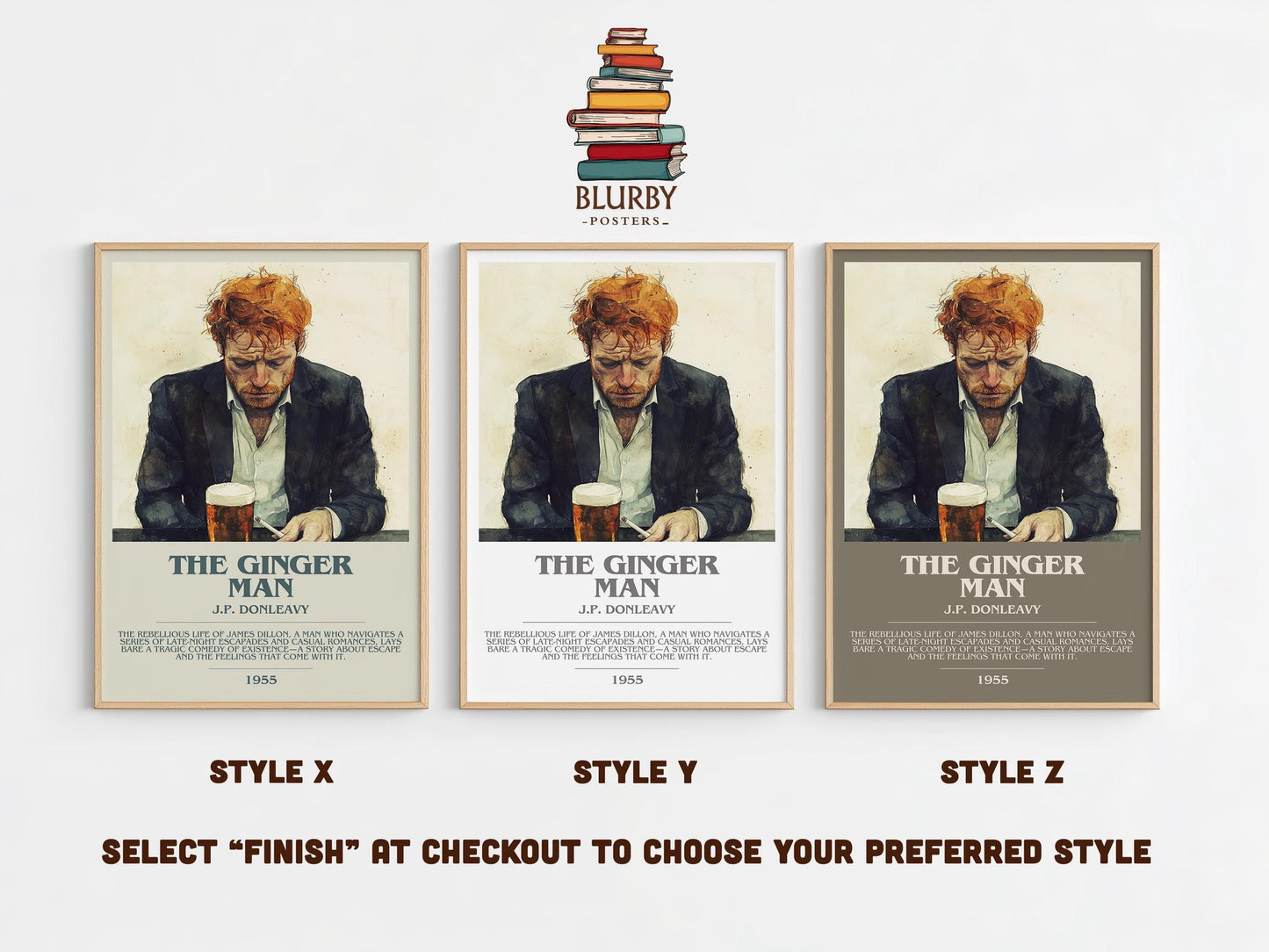 The Ginger Man bookish poster colour and style options – J.P. Donleavy book art