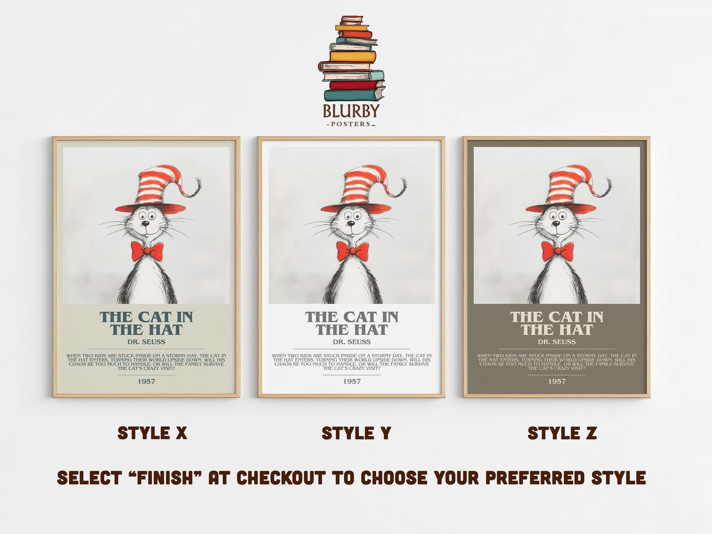 The Cat in the Hat bookish poster colour and style options – Dr. Seuss book art