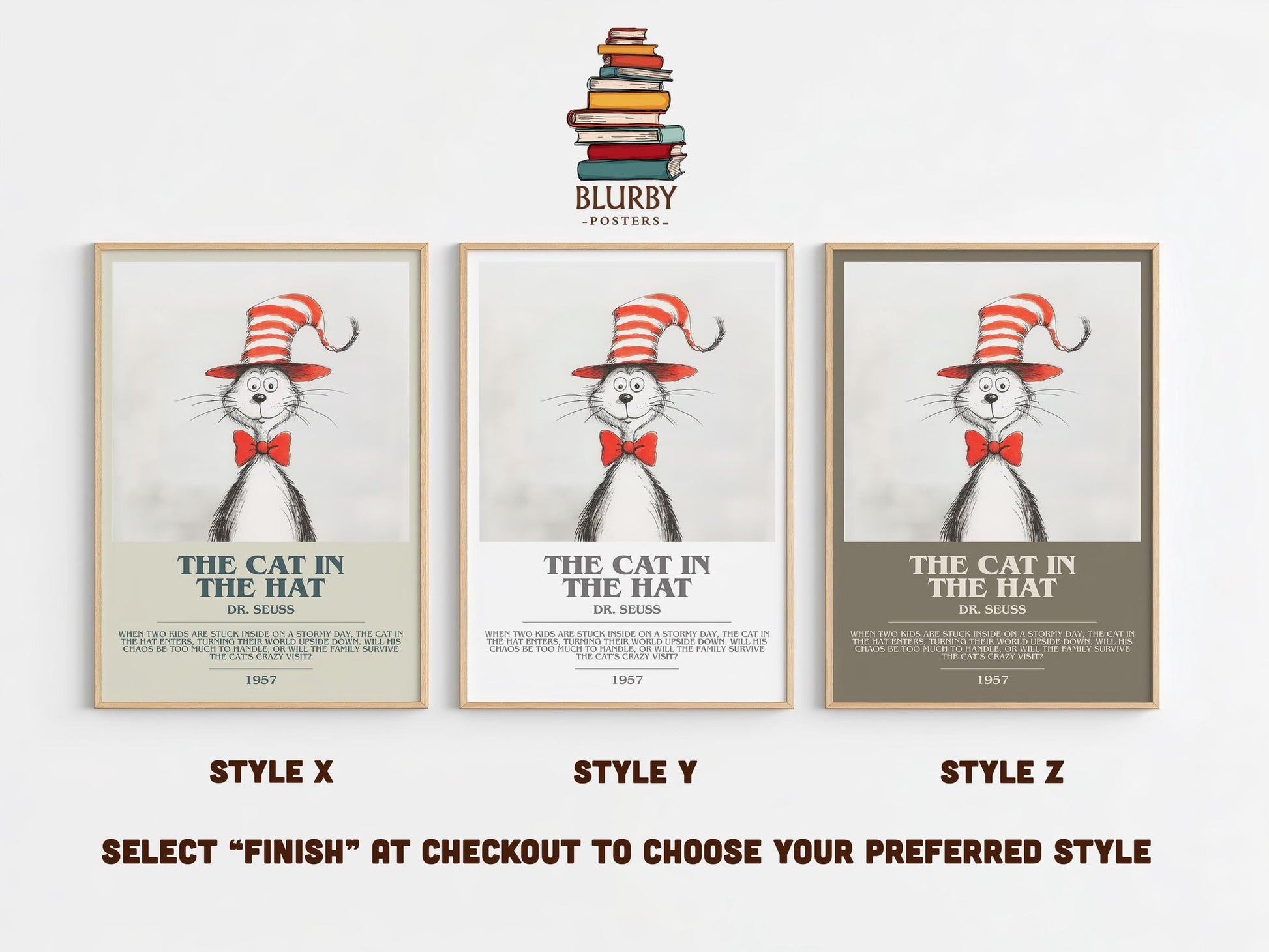 The Cat in the Hat bookish poster colour and style options – Dr. Seuss book art