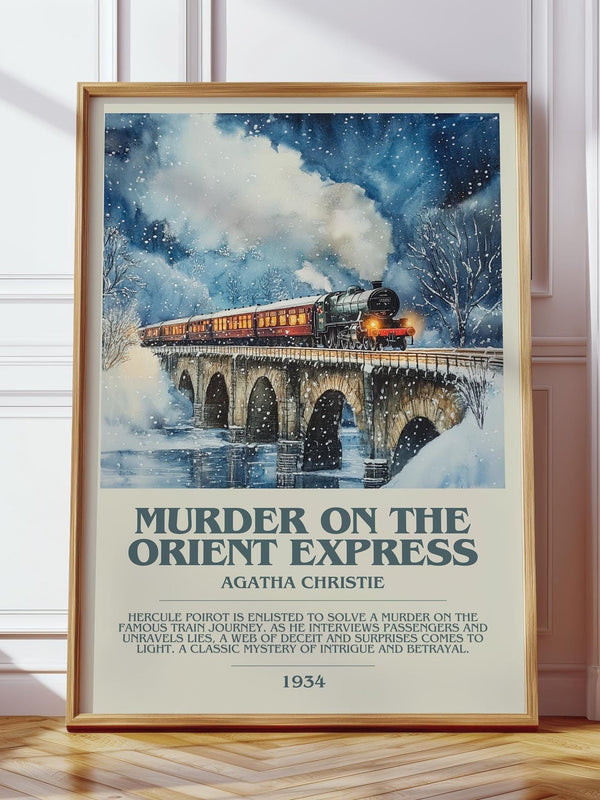 Murder On The Orient Express bookish print in frame leaning in hallway – mystery wall art