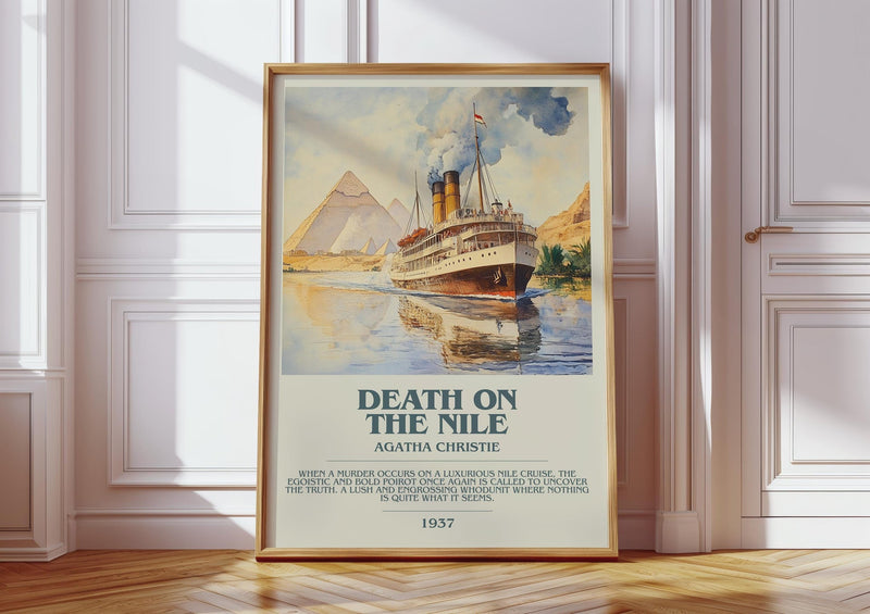 Death on the Nile bookish print in frame leaning in hallway – mystery wall art