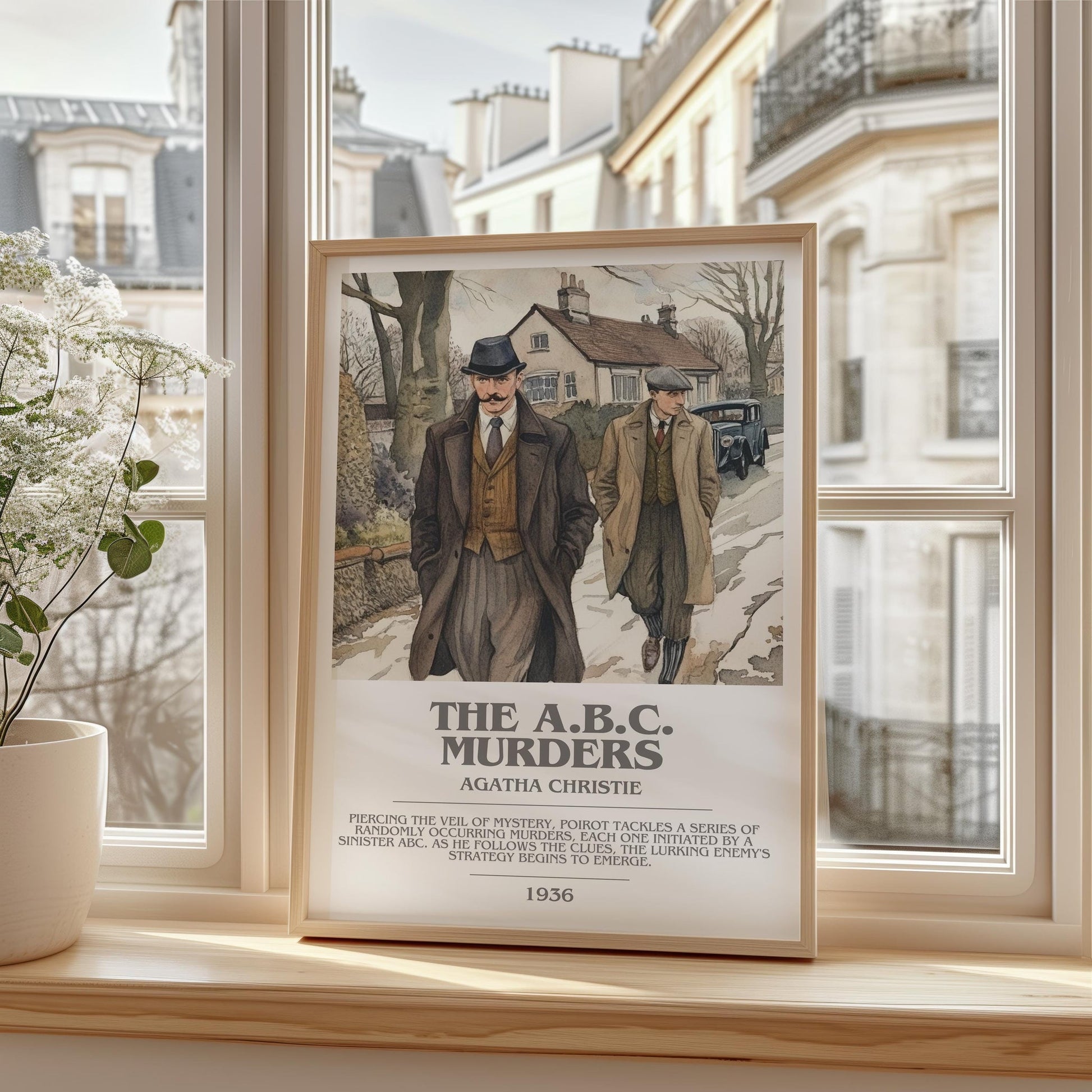 The A.B.C. Murders bookish print framed by window – literary home decor