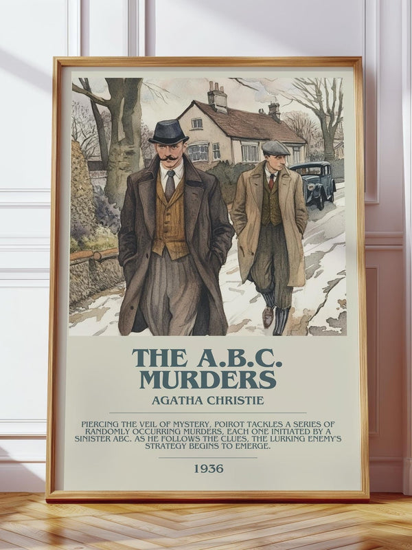 The A.B.C. Murders bookish print in frame leaning in hallway – mystery wall art