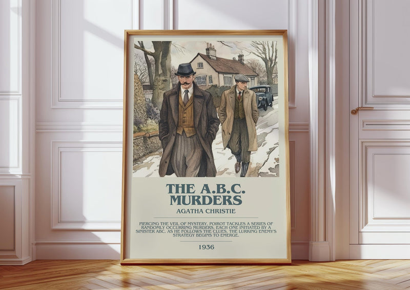 The A.B.C. Murders bookish print in frame leaning in hallway – mystery wall art