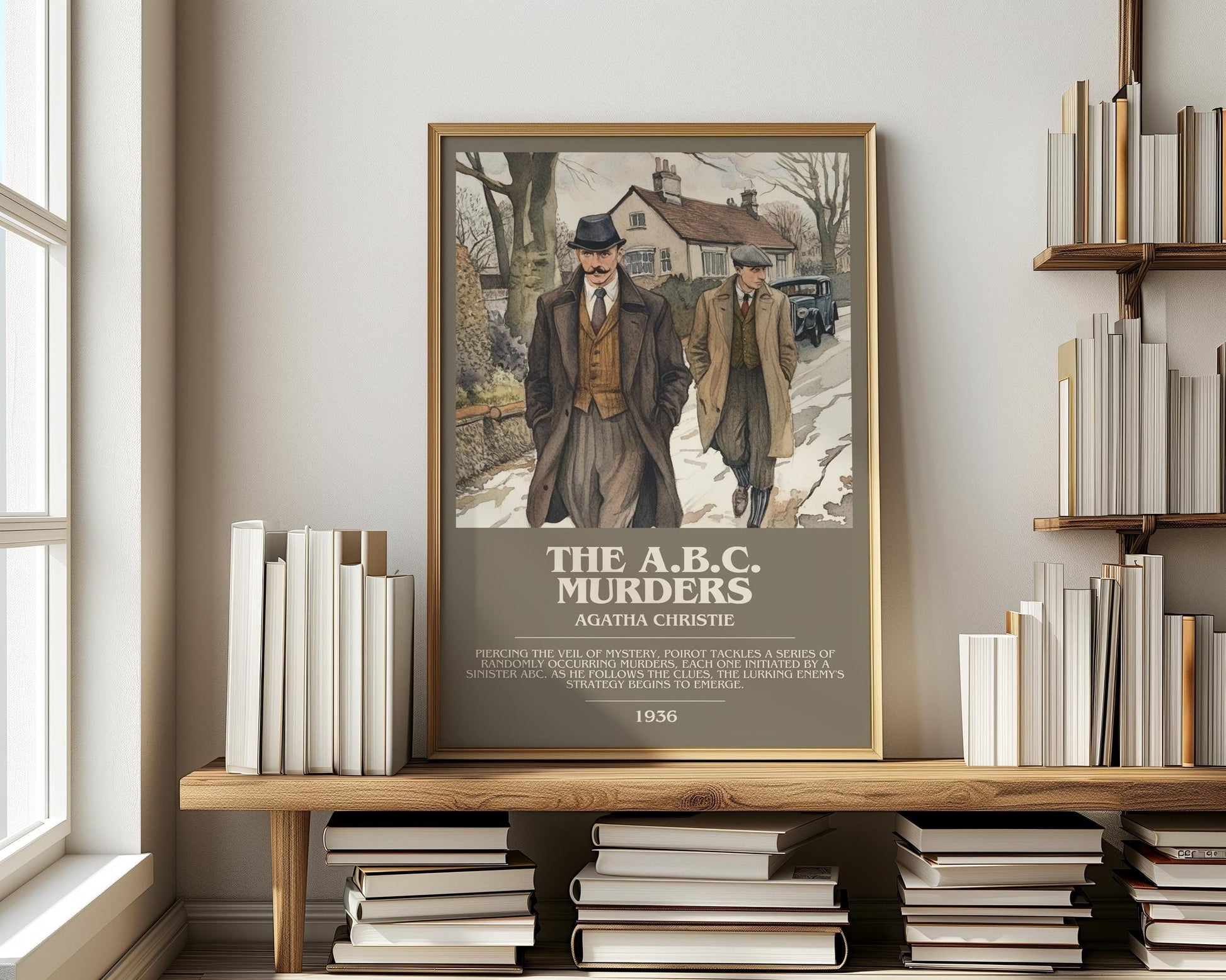 The A.B.C. Murders bookish print on bookshelf – Agatha Christie fan gift