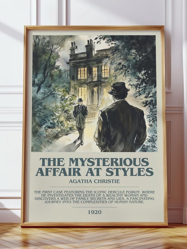 The Mysterious Affair At Styles bookish print in frame leaning in hallway – mystery wall art