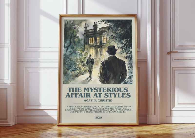 The Mysterious Affair At Styles bookish print in frame leaning in hallway – mystery wall art