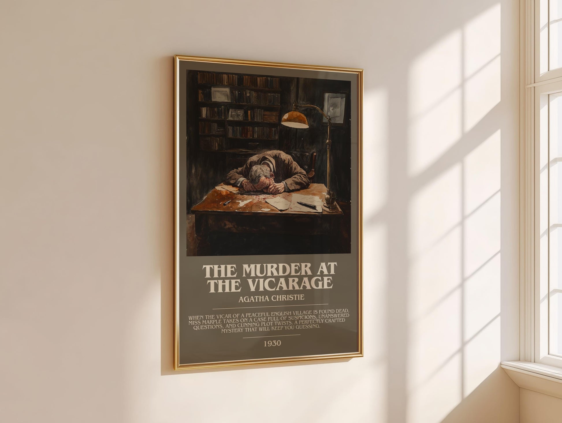 The Murder at the Vicarage bookish book poster framed on wall – mystery wall art