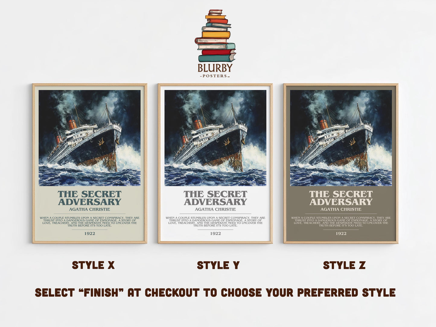 The Secret Adversary bookish poster colour and style options – Agatha Christie book art