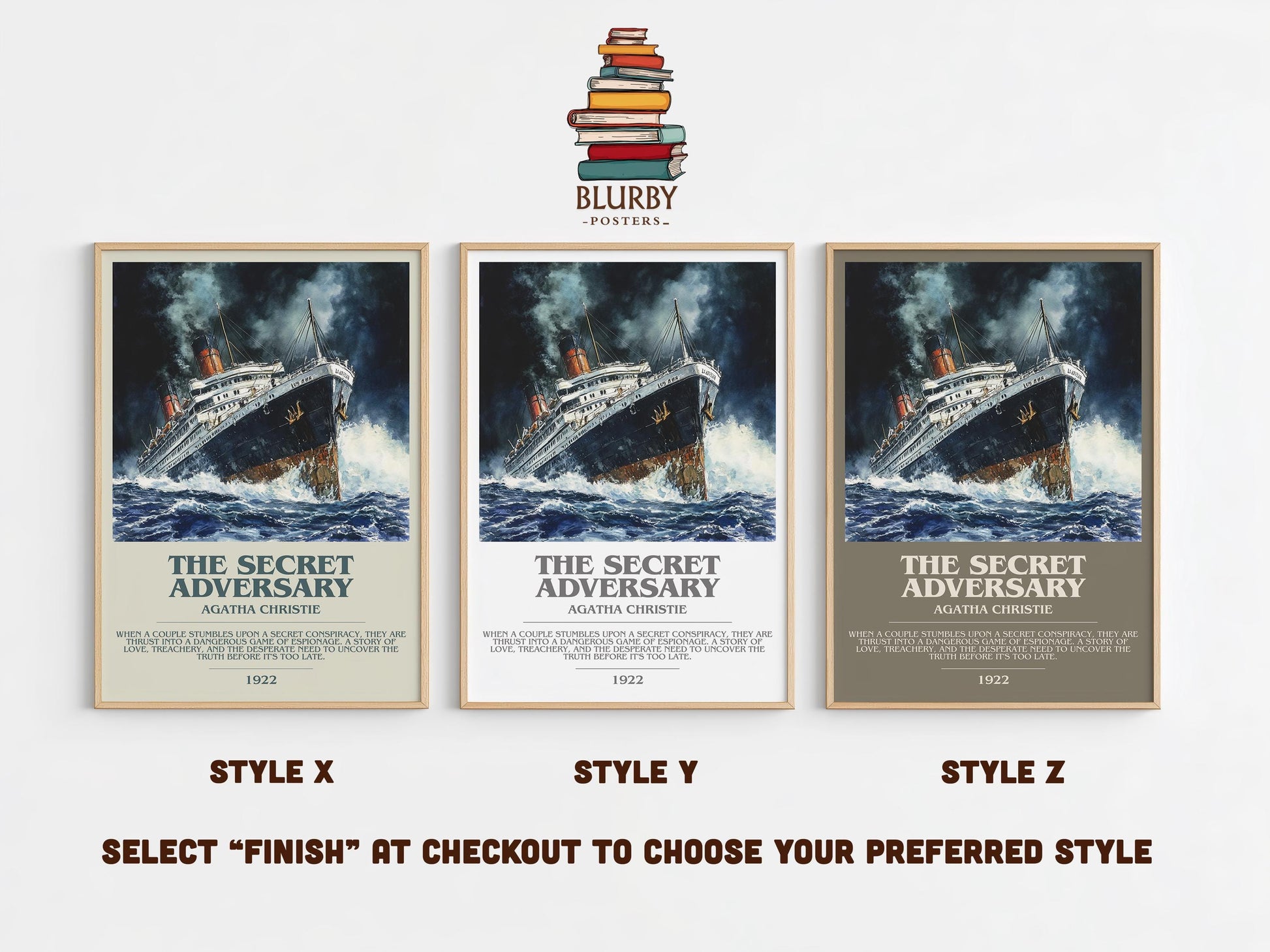 The Secret Adversary bookish poster colour and style options – Agatha Christie book art