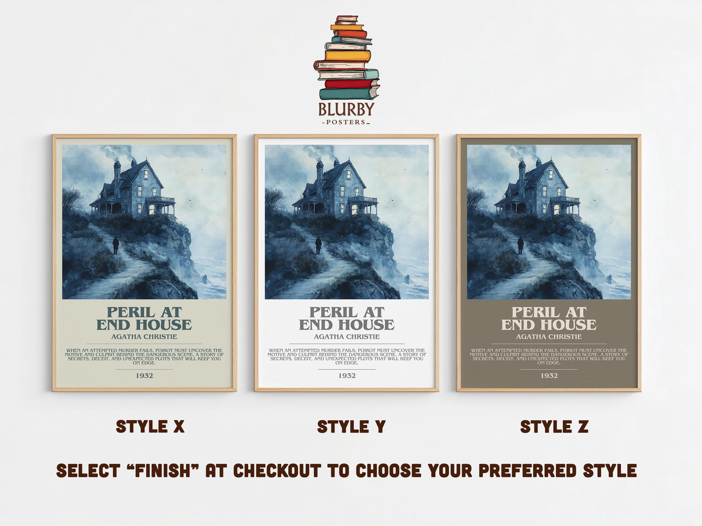Peril at End House bookish poster colour and style options – Agatha Christie book art