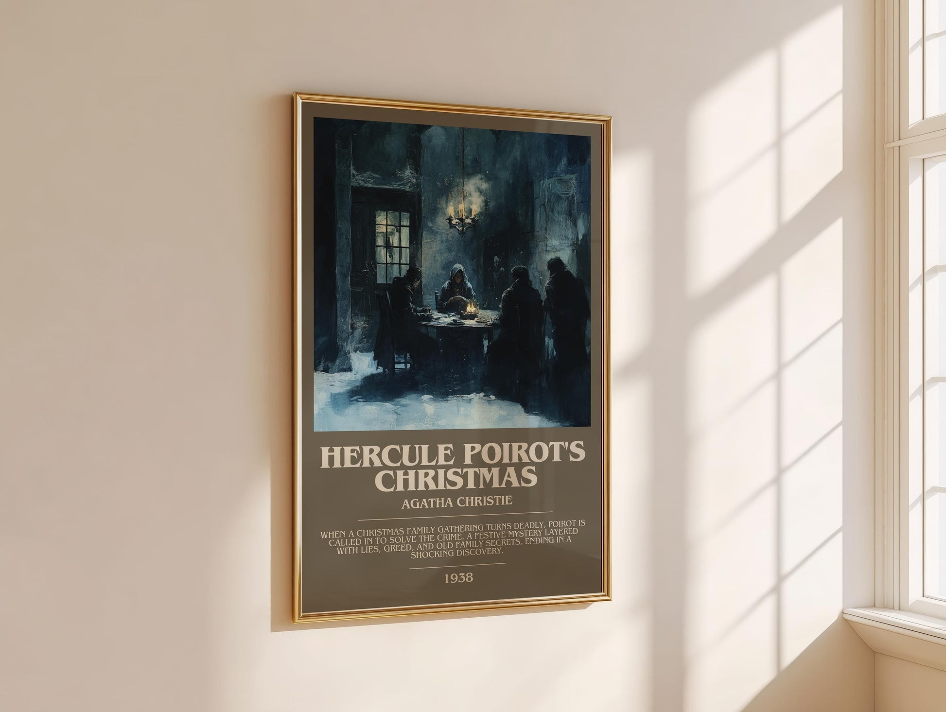 Hercule Poirot's Christmas bookish book poster framed on wall – mystery wall art