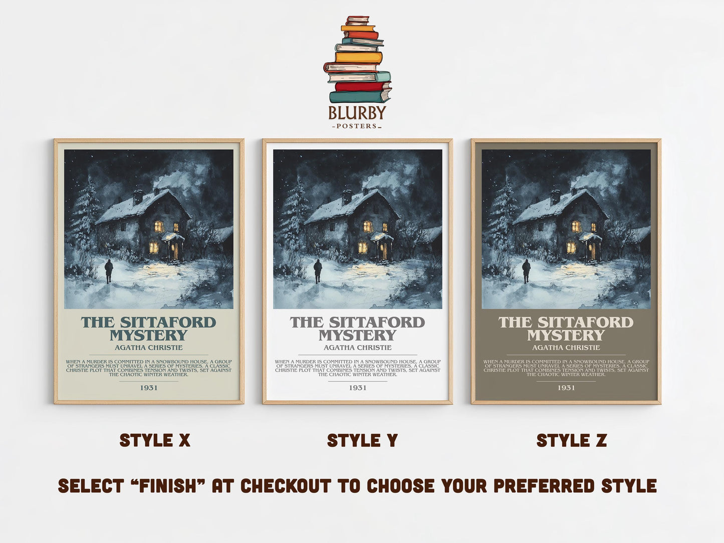 The Sittaford Mystery bookish poster colour and style options – Agatha Christie book art