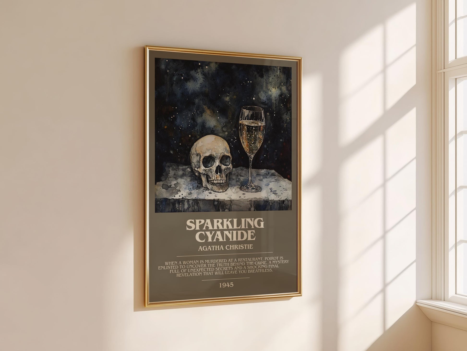 Sparkling Cyanide bookish book poster framed on wall – mystery wall art