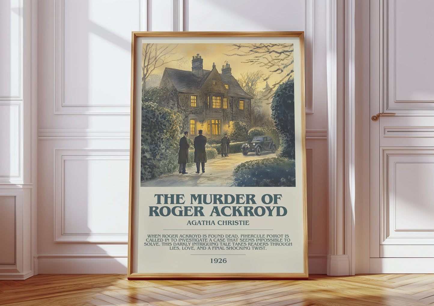 The Murder of Roger Ackroyd bookish print in frame leaning in hallway – mystery wall art
