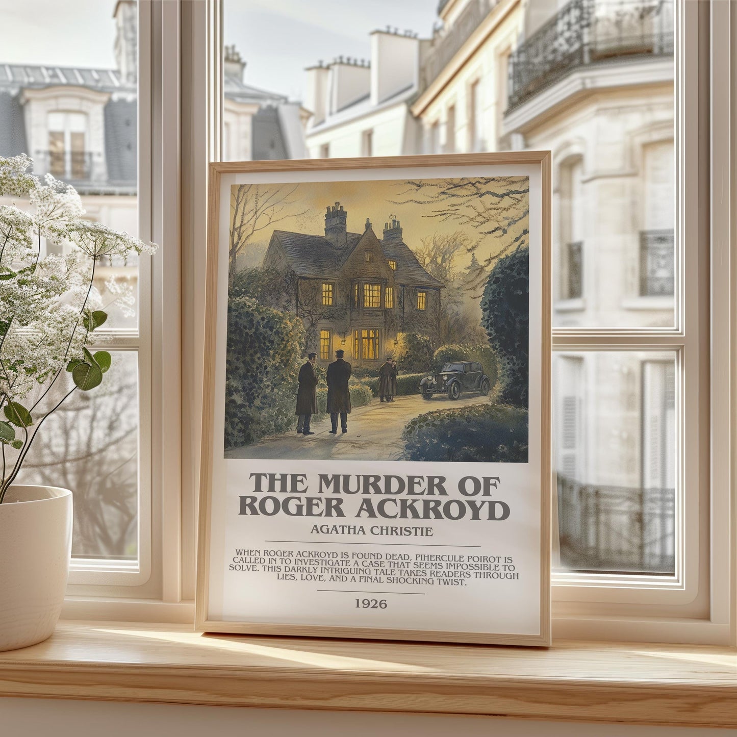 The Murder of Roger Ackroyd bookish print framed by window – literary home decor