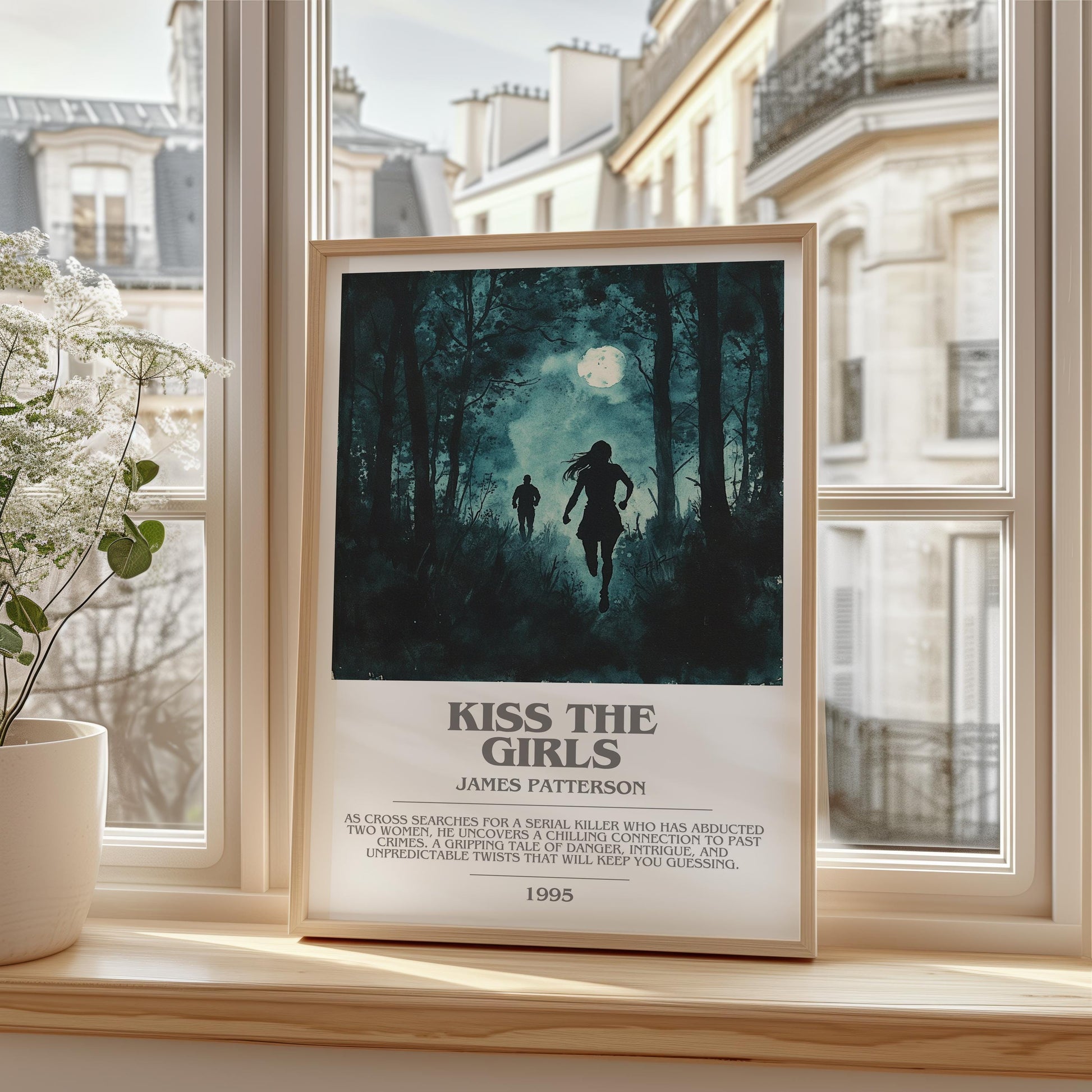 Kiss the Girls bookish print framed by window – literary home decor