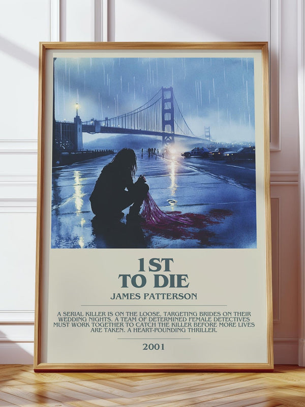 First To Die bookish print in frame leaning in hallway – thriller wall art