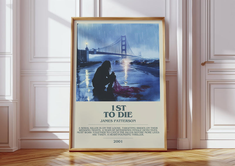 First To Die bookish print in frame leaning in hallway – thriller wall art