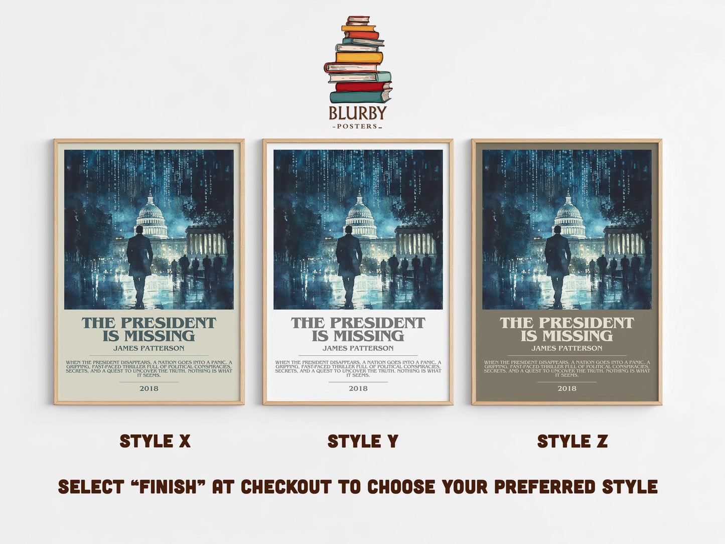 The President Is Missing bookish poster colour and style options – James Patterson book art