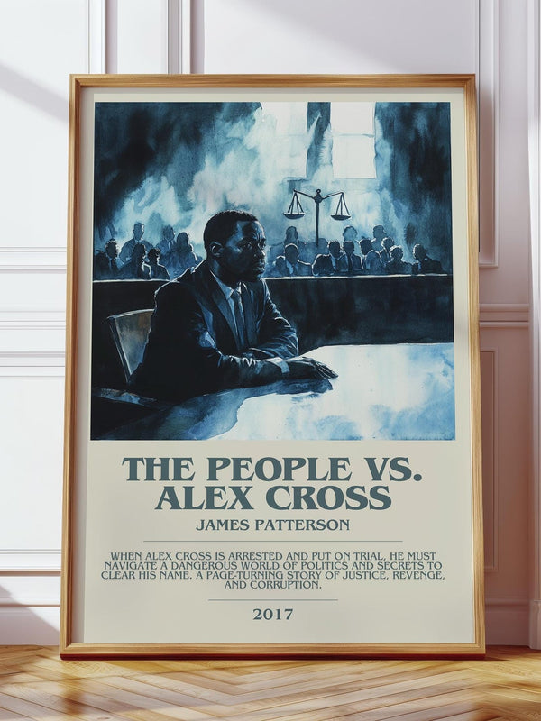 The People Vs. Alex Cross bookish print in frame leaning in hallway – thriller wall art