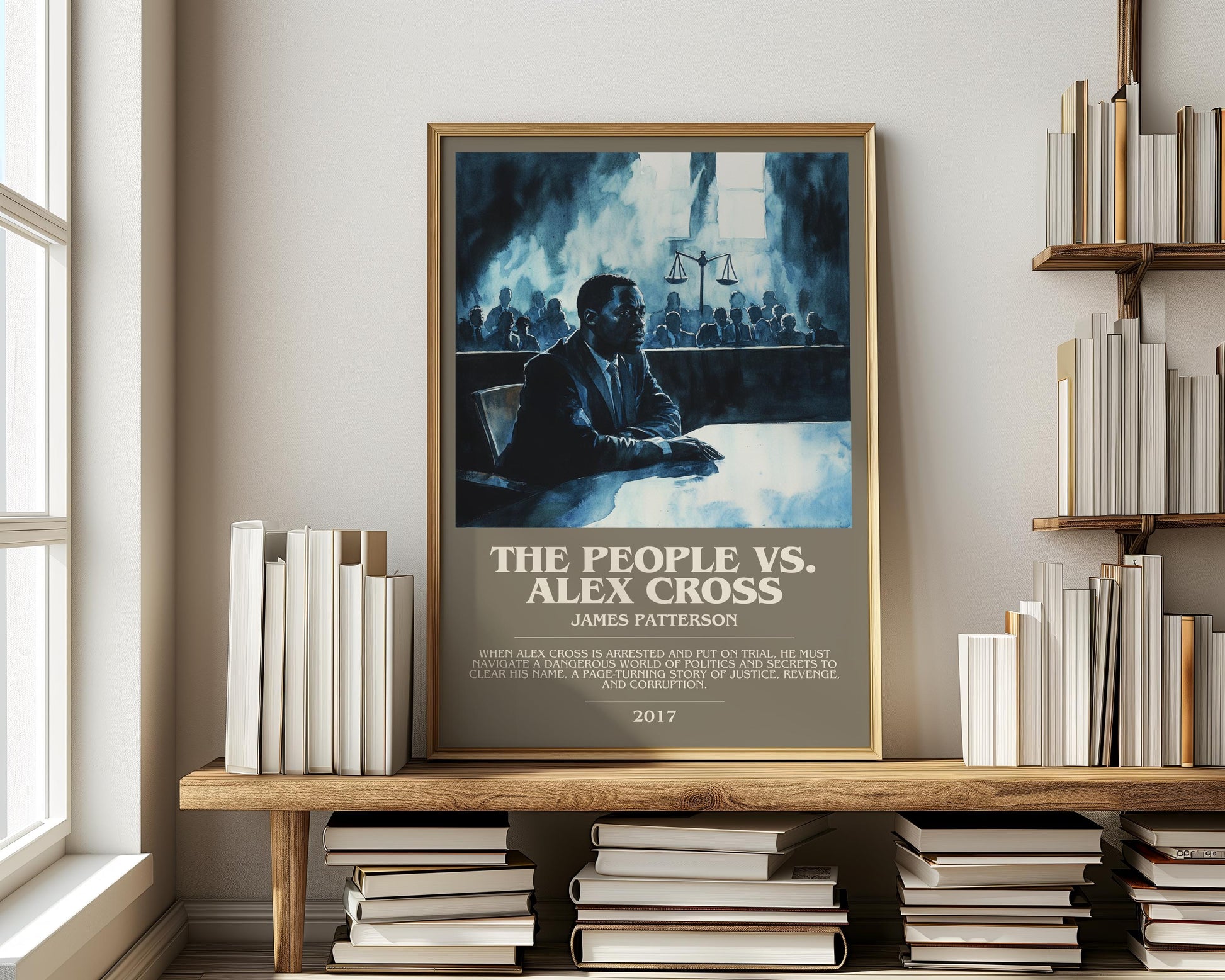 The People Vs. Alex Cross bookish print on bookshelf – James Patterson fan gift